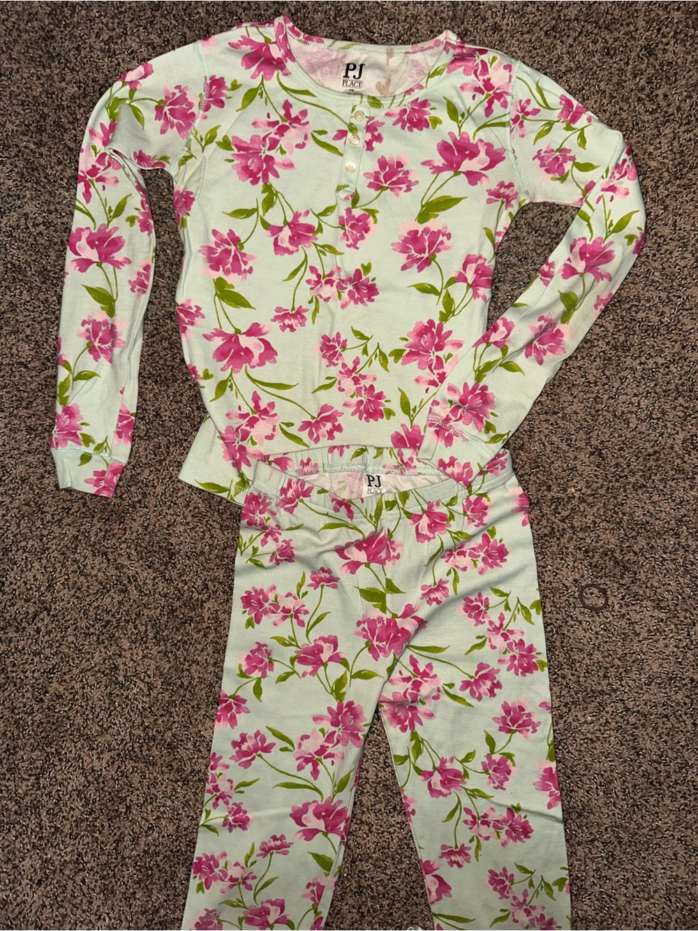 Place Girls Mint & Pink Floral Long Sleeve Pajama Set